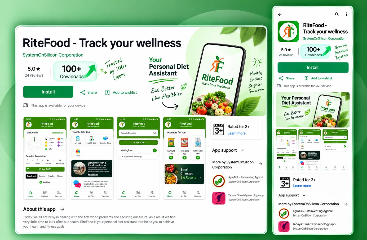 RiteFood - Track your wellness on Google Play — diet profile, calorie tracking, exercise diary and product recommendations
