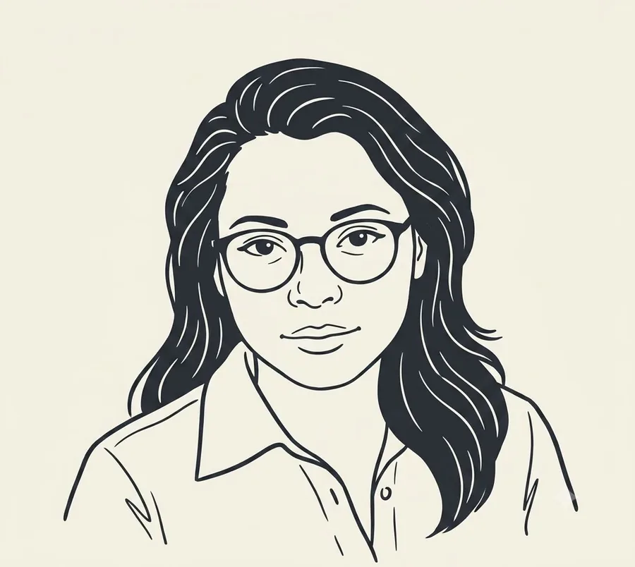 Line-drawn portrait of Madhumita Maity